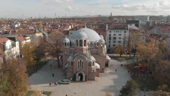 Sveti Sedmochislenitsi Church in Sofia, Bulgaria - Aerial view 4k alt