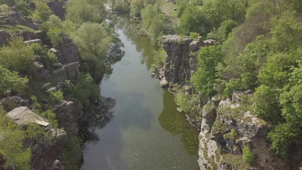 Aerial View To Granite Buky Canyon on the Hirskyi Takich River in Ukraine alt