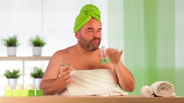 Man Wearing Towels Faint Smelling His Armpit