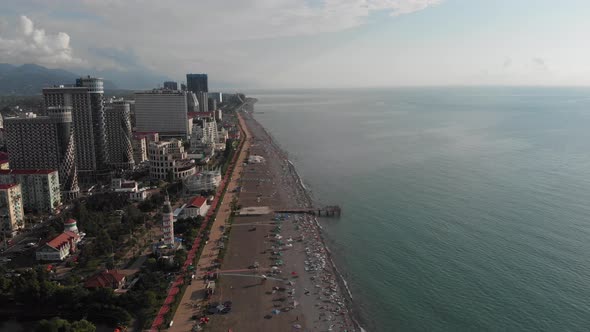 Drone flies along new Batumi boulevard.Georgia alt