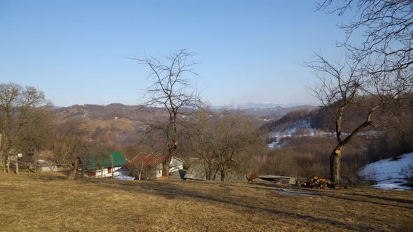 View From a Hill to Houses in a Mountain Village in Spring
