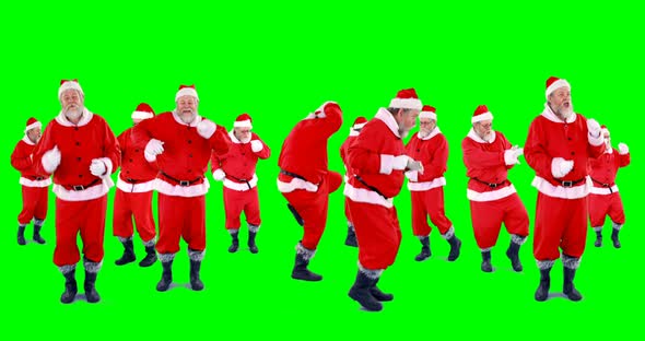 Group of santa claus dancing 4k alt