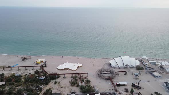 Aerial View of the Beach Without Vacationing Tourists Cold Not Sunny Day