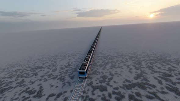 A Fast Moving Train In The Gobi Desert