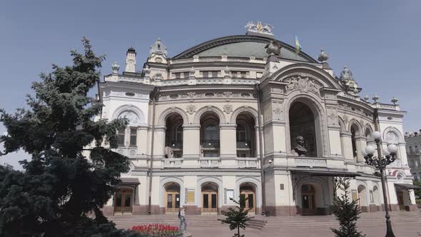 Kyiv. Ukraine: National Opera of Ukraine. Aerial View, Slow Motion, Flat, Gray alt