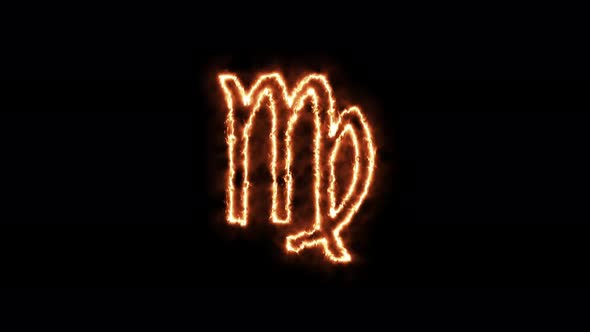 Zodiac signs Virgo on fire. Symbol animation burning in a flame on a black background alt