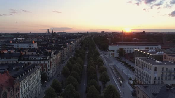 Aerial View of Stockholm Street at Sunset