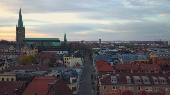 Aerial view of old historical Linkoping city in Sweden. alt