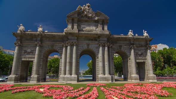 The Puerta De Alcala Timelapse Hyperlapse is a Neoclassical Monument in the Plaza De La alt
