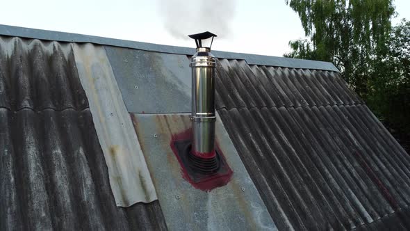 Smoke Comes From the Chimney Stove Heating Woodfired Sauna