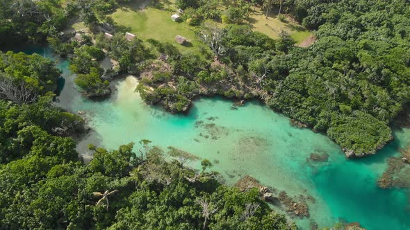 The Blue Lagoon from drone, Port Vila, Efate, Vanuatu alt