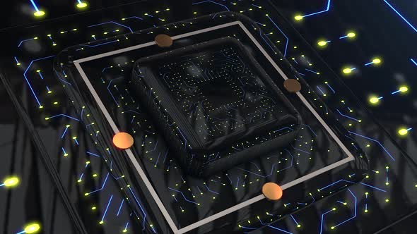 Circuit Board with Moving Electrons Animation
