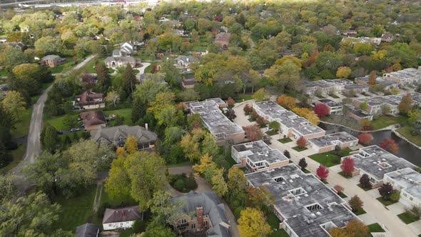 Aerial view of residential neighborhood in Northfield, Illinois