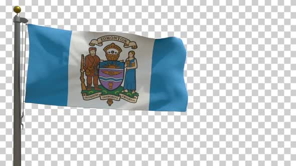 Edmonton City Flag (Alberta, Canada) on Flagpole with Alpha Channel - 4K alt