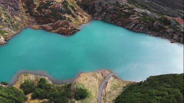 drone high shot of a turquoise lagoon panning 4k