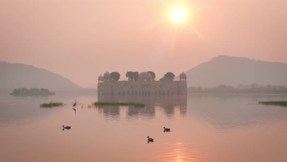 Tranquil Morning at Jal Mahal Water Palace at Sunrise in Jaipur. Rajasthan, India alt