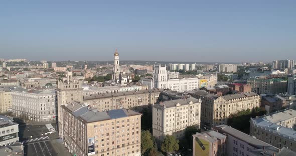 Drone Footage Top Down of Kharkiv Ukraine City Center Before War