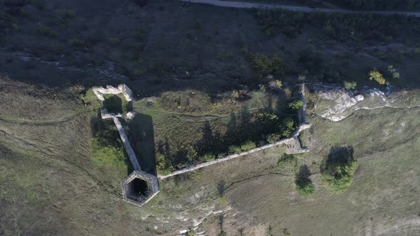 Aerial shot of Skala-Podilsky Castle alt