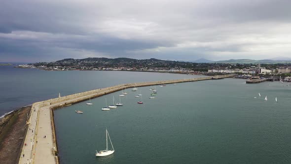 Aerial View of Sailing Boats, Ships and Yachts in Dun Laoghaire Marina Harbour, Ireland