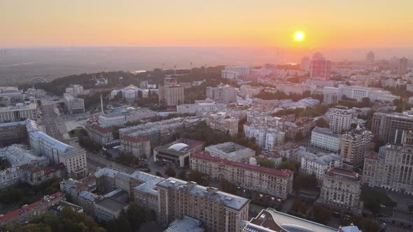 Ukraine, Kyiv : City Center in the Morning at Sunrise. Aerial View. Kiev. alt