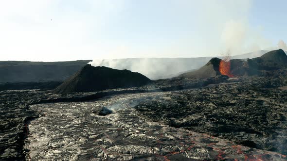Volcanic Eruption At Geldingadalir Valley In Reykjanes Peninsula, Iceland. - wide static alt