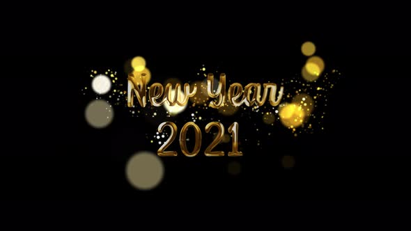 NEW YEAR 2021 text Beautiful golden shimmering particles with highlights on a black background