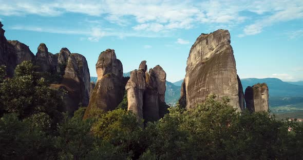 Aerial View Of The Mountains And Meteora Monasteries In Greece alt