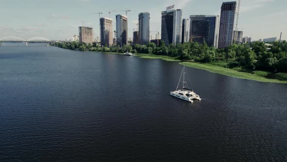 Sailing Yacht at Dnipro River Kyiv Ukraine