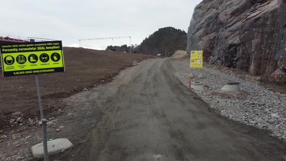 Construction road with warning signs at Klepland between Mandal and Kristiansand - Construction of n alt
