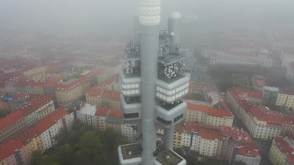 Aerial View of Citycape of Old Town of Prague, with a Lot of Rooftops, Churches, and the Landmark of