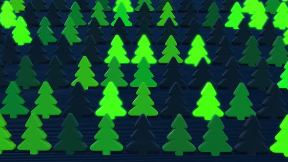 Christmas Card with Green Garland Light Bulbs in Form of Christmas Tree on Plane alt