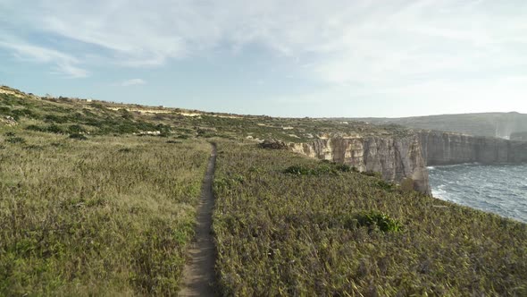 Tiny Narrow Path near Coastline of Mediterranean Sea in Island of Malta