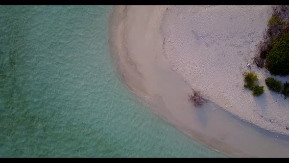 Aerial top view tourism of paradise lagoon beach trip by shallow sea and white sandy background of a alt