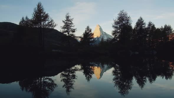 Picturesque View of Matterhorn Peak and Grindjisee Lake in Swiss Alps