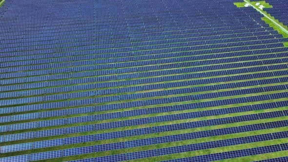 Solar Energy Power Farm. Aerial View of Solar Panels.
