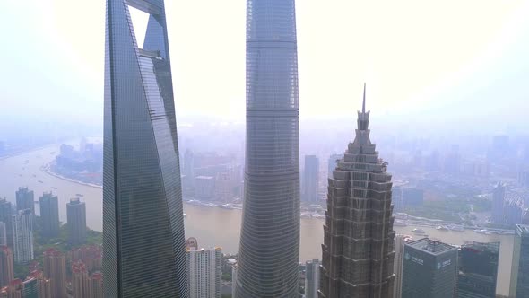 Aerial view of Shanghai Downtown skyline, China. Financial districts in urban city alt