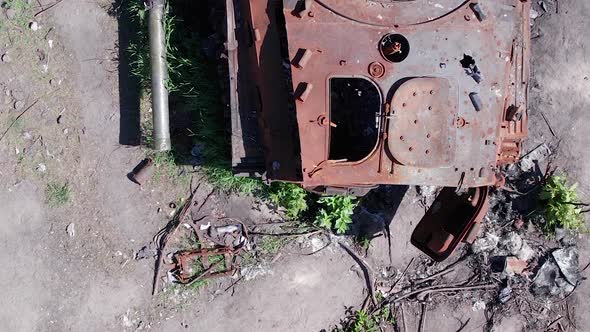 Vertical Video of a Burnt Military Equipment During the War in Ukraine alt