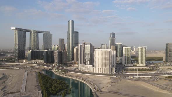 Aerial View on Developing Part of Al Reem Island in Abu Dhabi on a Cloudy Morning alt