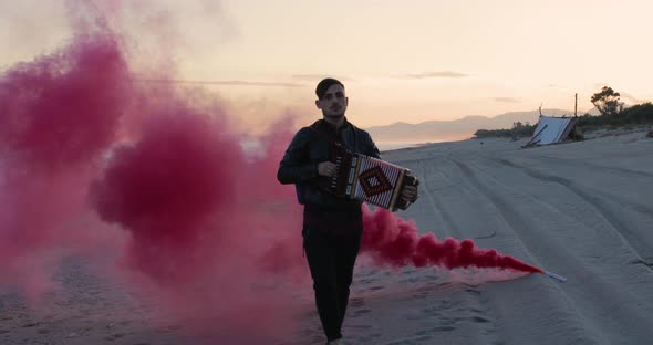 Accordion Instrumental Music Boy with Red Smoke alt