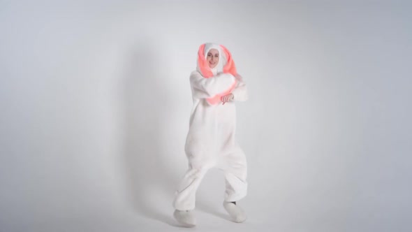 Portrait of a young cute girl in a beautiful hare costume alt