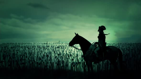 Napoleon Bonaparte Seating On His Horse In Front His Massive Army alt
