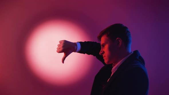 Protesting Sign Displeased Man Neon Light Profile alt