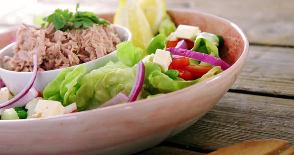 Raw meat and vegetables in bowl alt