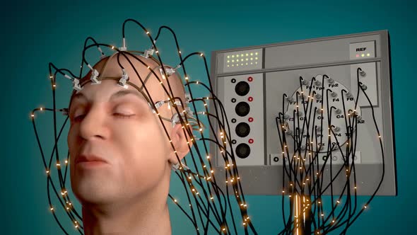 Electroencephalography machine analyzing activity of a human brain ...