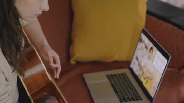 Stay Home Solo Activity Pretty Girl Watching Online Lesson and Practising Music alt