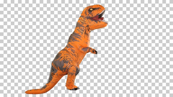 One happy and funny dinosaur walking, Alpha Channel alt
