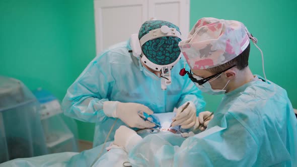 Surgeon at work in operating room. Team of professional surgeons performing operation in clinic alt