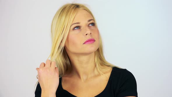 A Young Attractive Woman Brood - Closeup - White Screen Studio