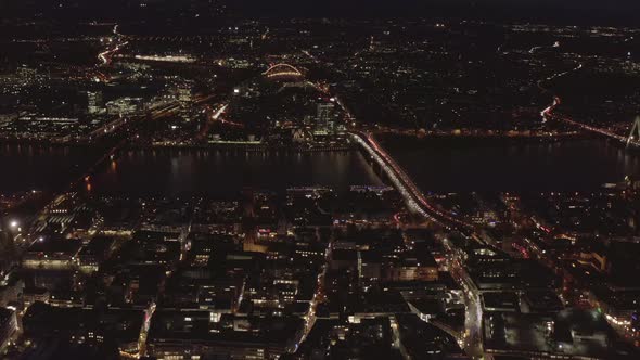 Aerial Panoramic Footage of Large City at Night alt