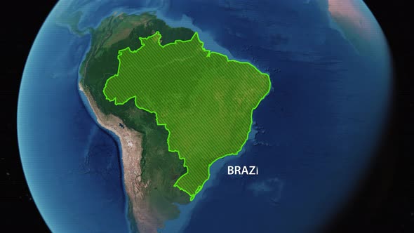 Borders of the Country of Brazil on the Map